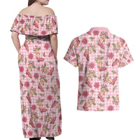 Pink Paniolo Palaka Hawaiian Cowgirl Christmas Couples Matching Off Shoulder Maxi Dress and Hawaiian Shirt - Polynesian Pride
