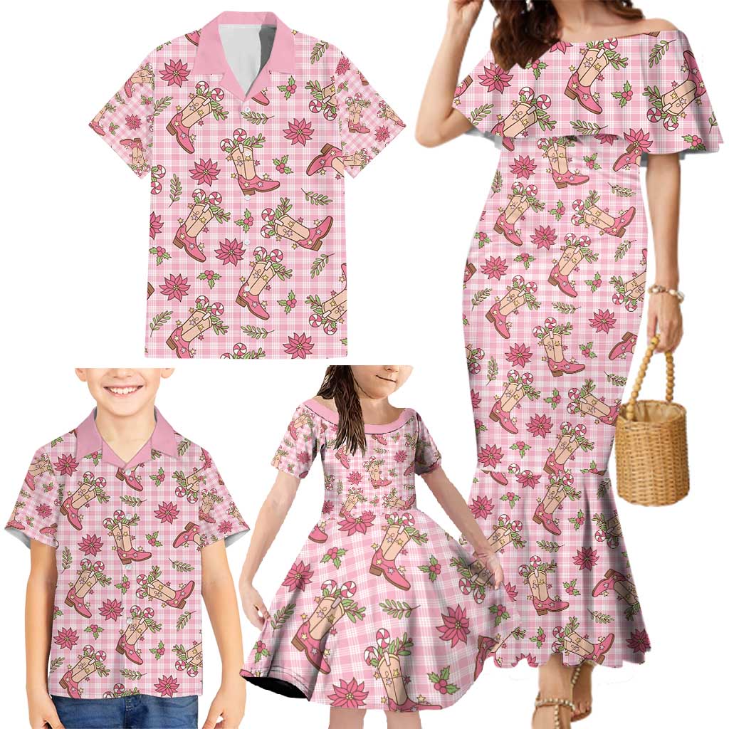 Pink Paniolo Palaka Hawaiian Cowgirl Christmas Family Matching Mermaid Dress and Hawaiian Shirt - Polynesian Pride