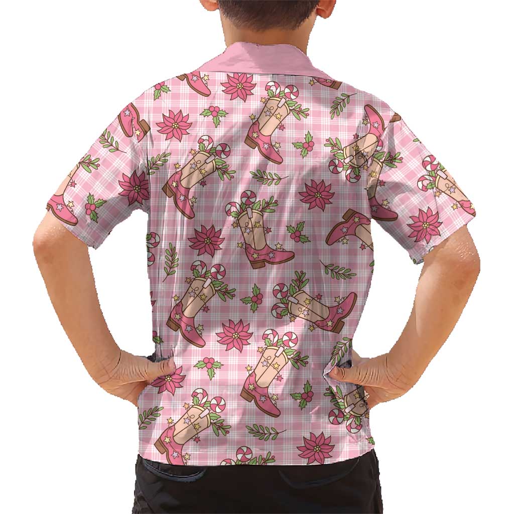 Pink Paniolo Palaka Hawaiian Cowgirl Christmas Family Matching Off Shoulder Maxi Dress and Hawaiian Shirt LT9 - Polynesian Pride