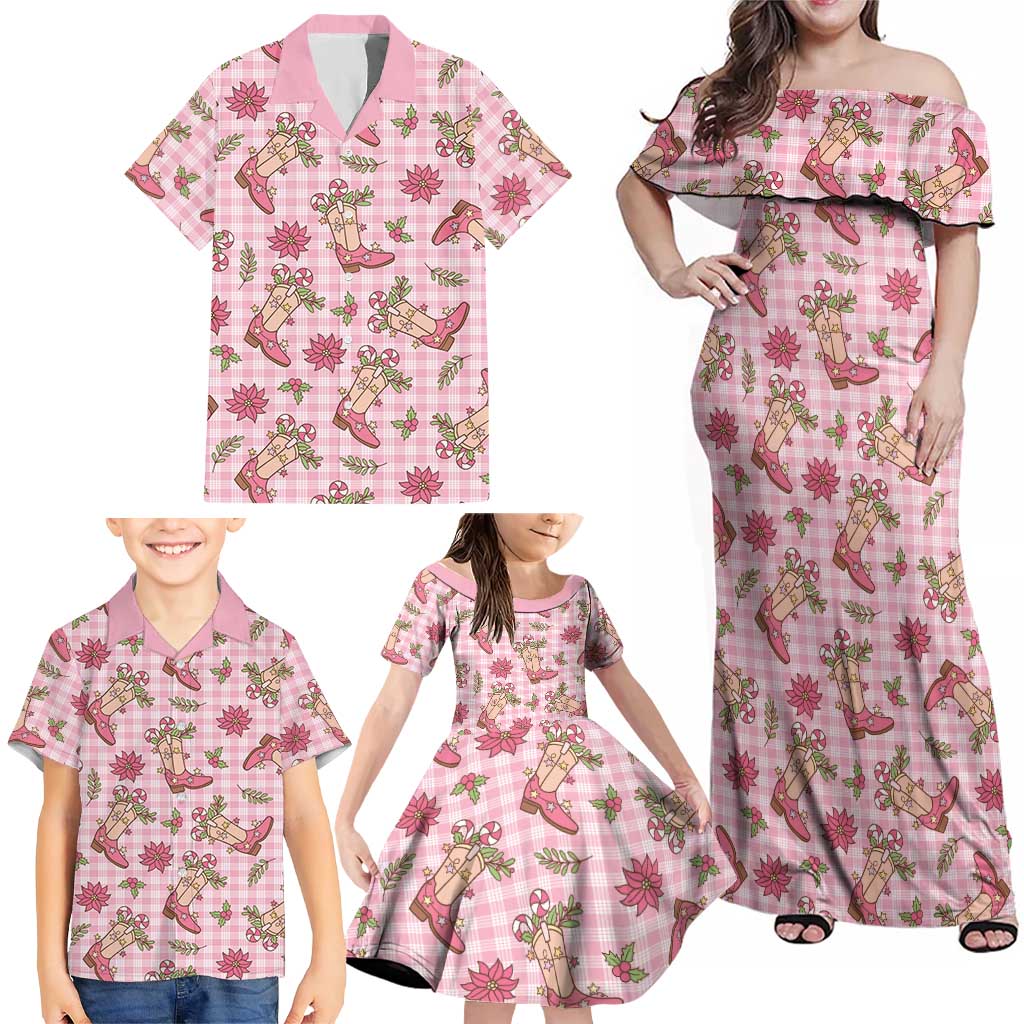 Pink Paniolo Palaka Hawaiian Cowgirl Christmas Family Matching Off Shoulder Maxi Dress and Hawaiian Shirt LT9 - Polynesian Pride