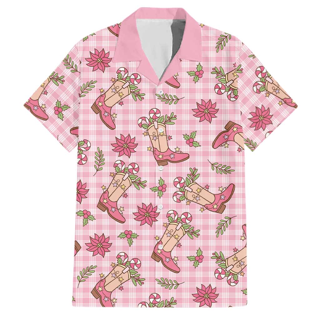 Pink Paniolo Palaka Hawaiian Cowgirl Christmas Family Matching Off Shoulder Maxi Dress and Hawaiian Shirt LT9 Dad's Shirt - Short Sleeve Pink - Polynesian Pride