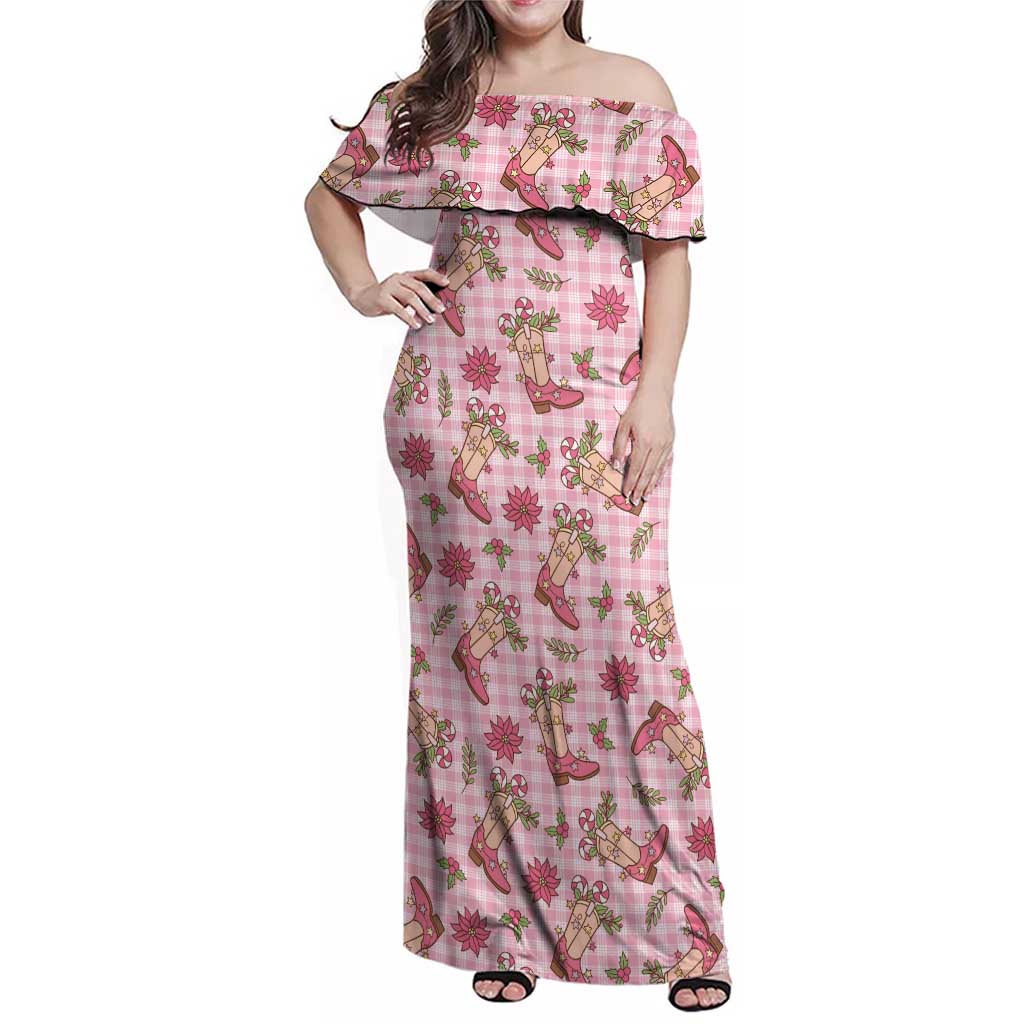 Pink Paniolo Palaka Hawaiian Cowgirl Christmas Family Matching Off Shoulder Maxi Dress and Hawaiian Shirt LT9 Mom's Dress Pink - Polynesian Pride