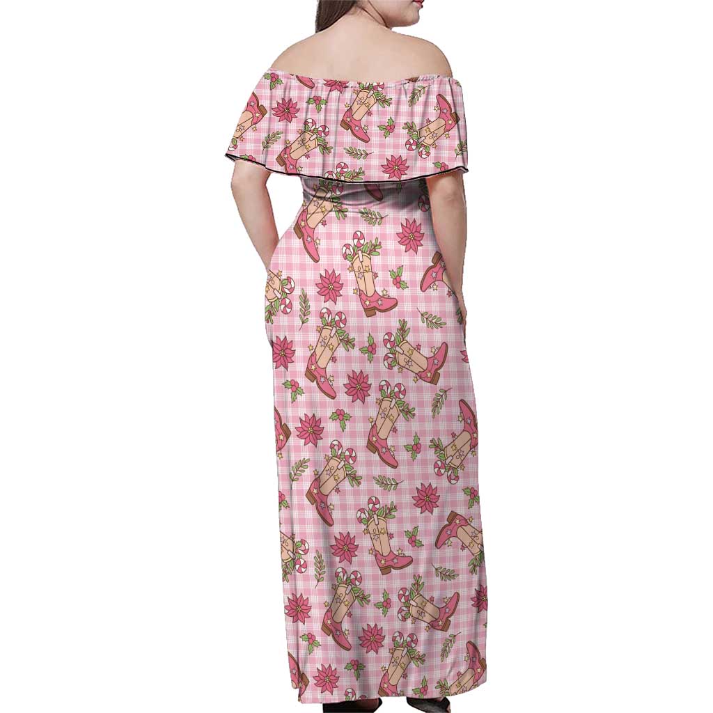 Pink Paniolo Palaka Hawaiian Cowgirl Christmas Family Matching Off Shoulder Maxi Dress and Hawaiian Shirt LT9 - Polynesian Pride