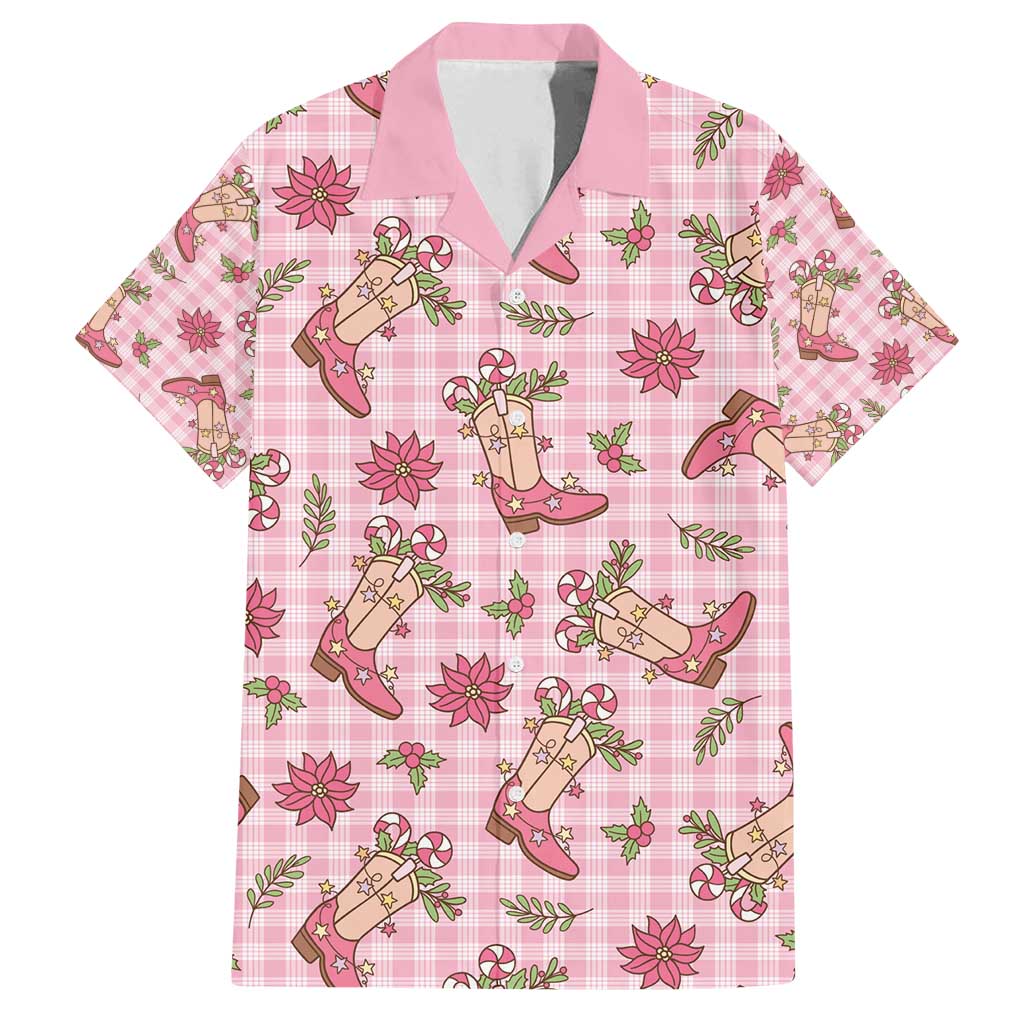 Pink Paniolo Palaka Hawaiian Cowgirl Christmas Family Matching Off Shoulder Short Dress and Hawaiian Shirt - Polynesian Pride