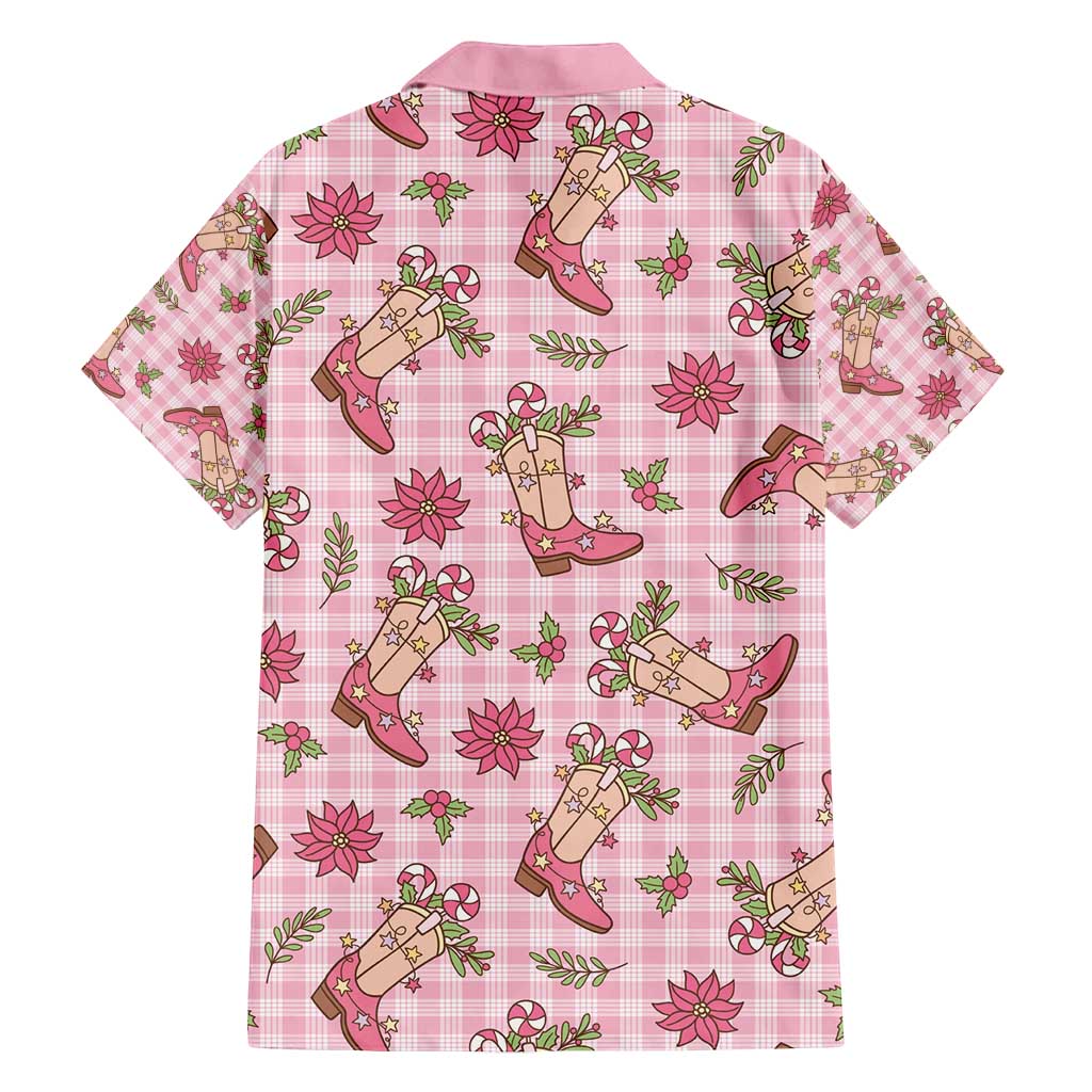 Pink Paniolo Palaka Hawaiian Cowgirl Christmas Family Matching Off Shoulder Short Dress and Hawaiian Shirt - Polynesian Pride