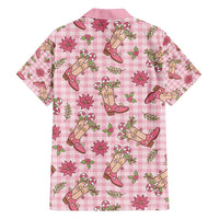 Pink Paniolo Palaka Hawaiian Cowgirl Christmas Family Matching Off Shoulder Short Dress and Hawaiian Shirt - Polynesian Pride