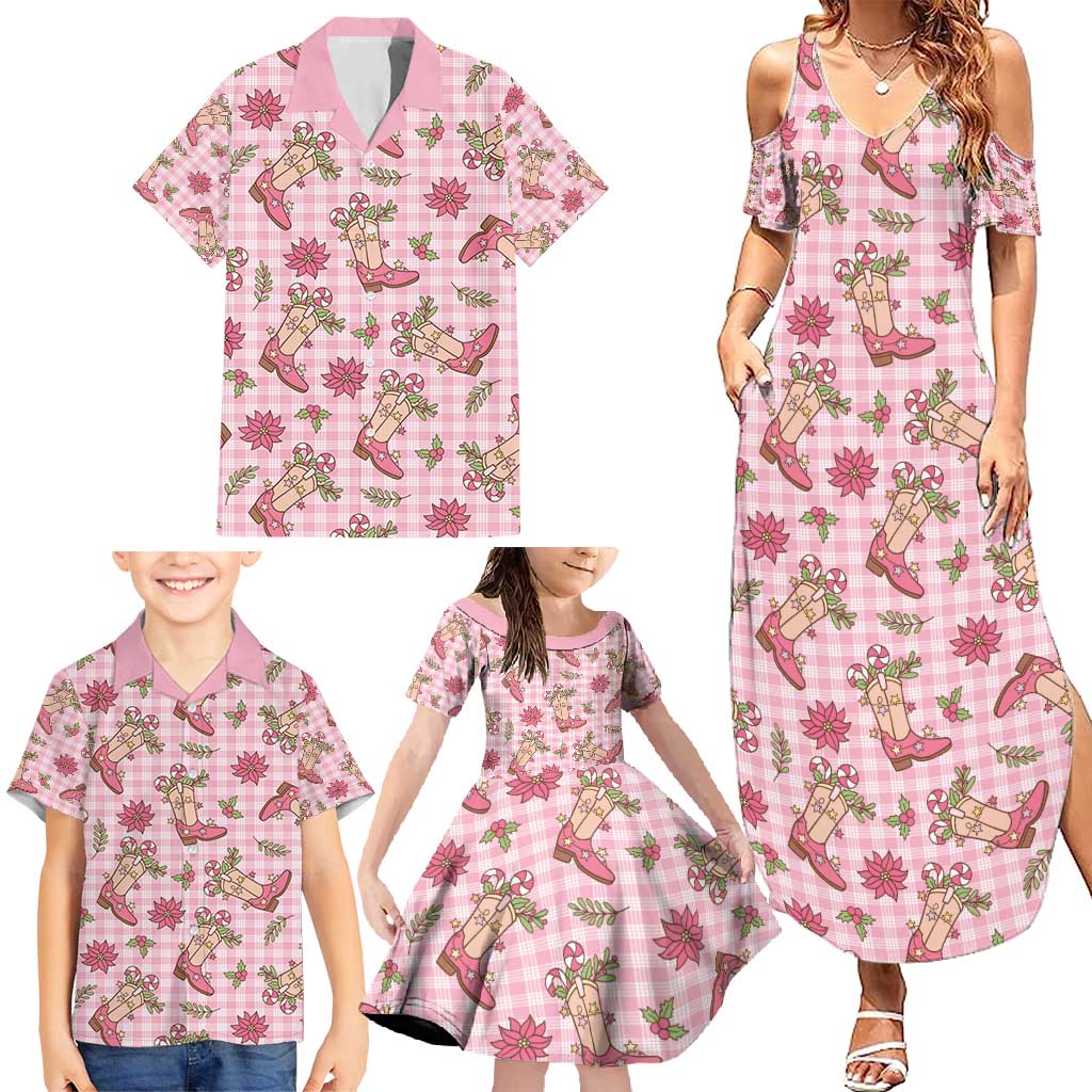 Pink Paniolo Palaka Hawaiian Cowgirl Christmas Family Matching Summer Maxi Dress and Hawaiian Shirt - Polynesian Pride