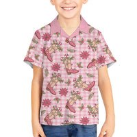 Pink Paniolo Palaka Hawaiian Cowgirl Christmas Family Matching Summer Maxi Dress and Hawaiian Shirt LT9 Son's Shirt Pink - Polynesian Pride