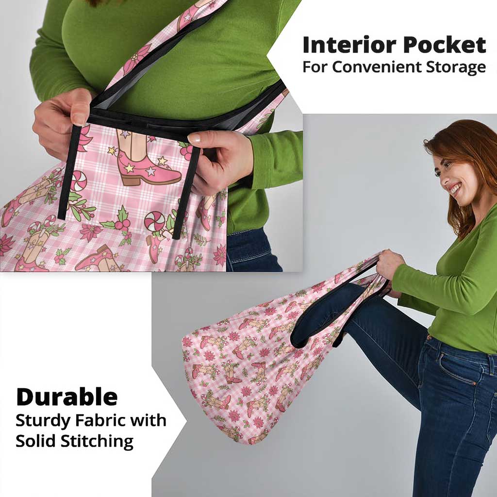 Pink Paniolo Palaka Hawaiian Cowgirl Christmas Grocery Bag - Polynesian Pride