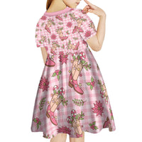 Pink Paniolo Palaka Hawaiian Cowgirl Christmas Kid Short Sleeve Dress - Polynesian Pride