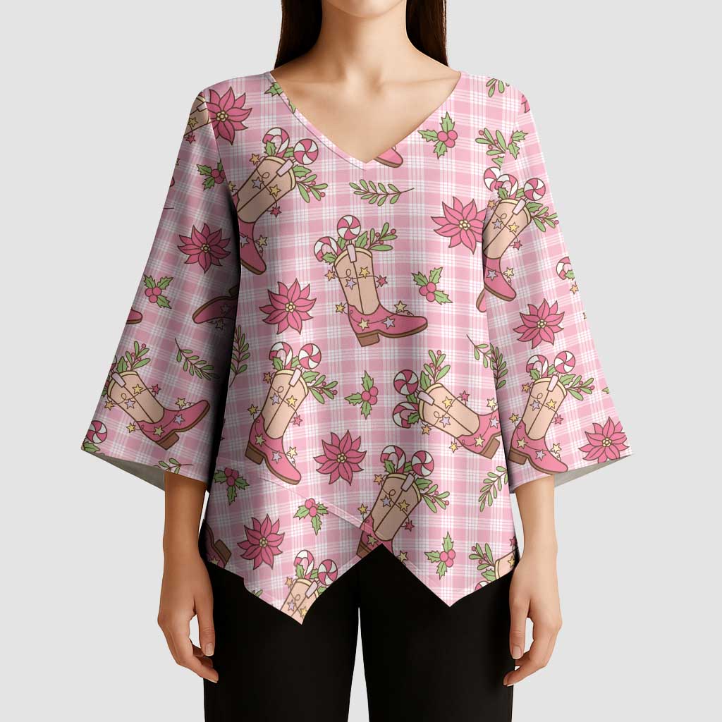 Pink Paniolo Palaka Hawaiian Cowgirl Christmas Kimono Sleeve Blouse - Polynesian Pride