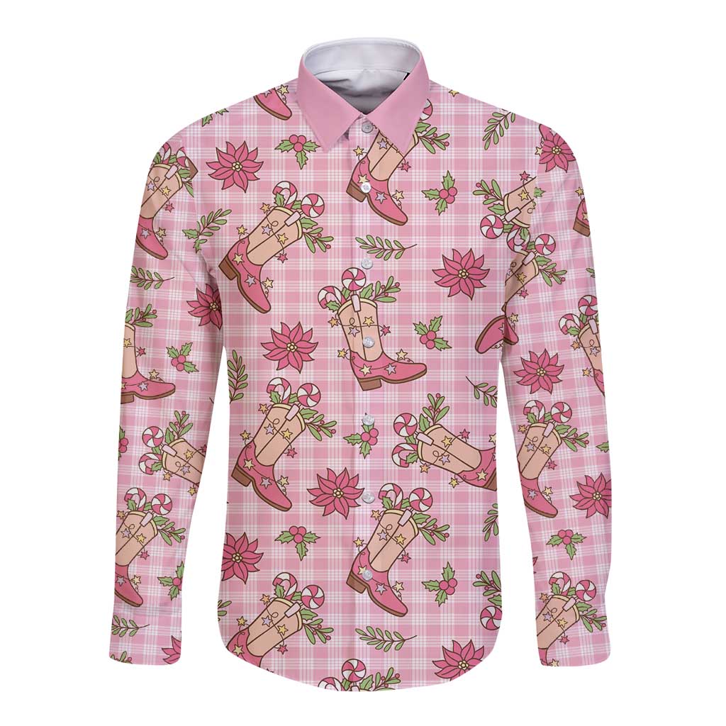 Pink Paniolo Palaka Hawaiian Cowgirl Christmas Long Sleeve Button Shirt - Polynesian Pride