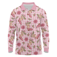 Pink Paniolo Palaka Hawaiian Cowgirl Christmas Long Sleeve Polo Shirt - Polynesian Pride