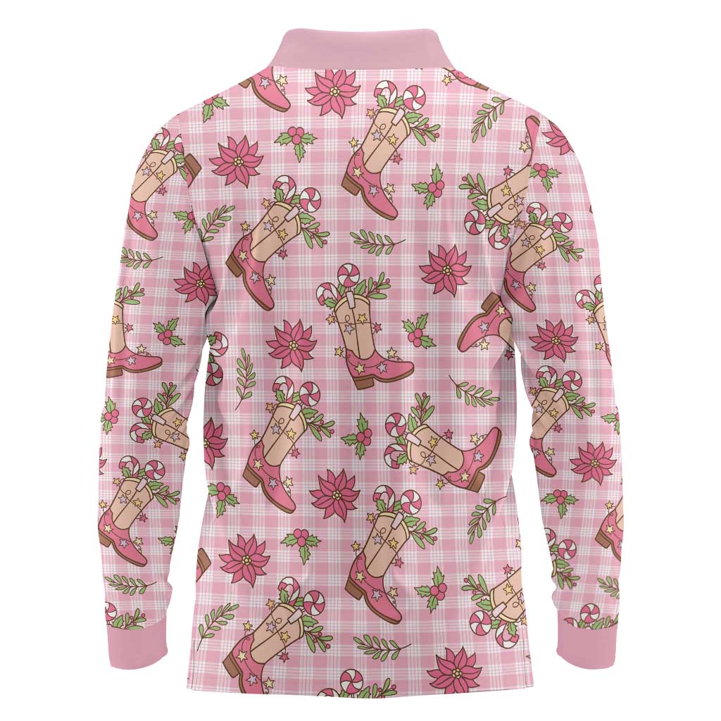 Pink Paniolo Palaka Hawaiian Cowgirl Christmas Long Sleeve Polo Shirt - Polynesian Pride