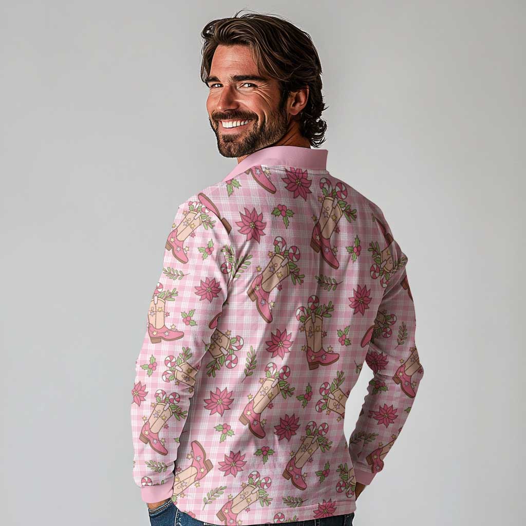 Pink Paniolo Palaka Hawaiian Cowgirl Christmas Long Sleeve Polo Shirt - Polynesian Pride
