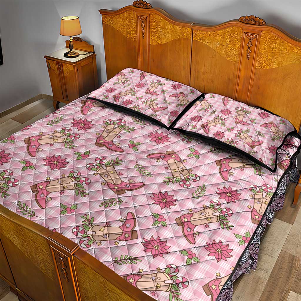 Pink Paniolo Palaka Hawaiian Cowgirl Christmas Quilt Bed Set - Polynesian Pride