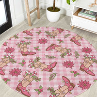 Pink Paniolo Palaka Hawaiian Cowgirl Christmas Round Carpet - Polynesian Pride