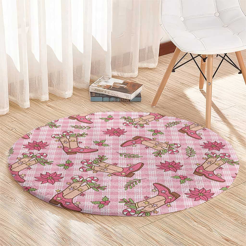 Pink Paniolo Palaka Hawaiian Cowgirl Christmas Round Carpet - Polynesian Pride