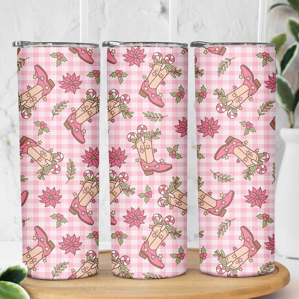 Pink Paniolo Palaka Hawaiian Cowgirl Christmas Skinny Tumbler - Polynesian Pride