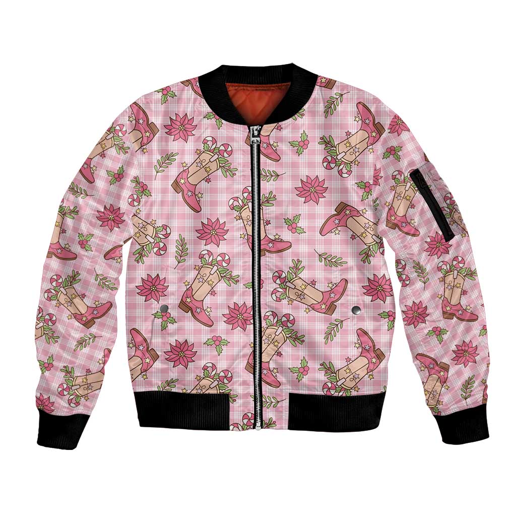 Pink Paniolo Palaka Hawaiian Cowgirl Christmas Sleeve Zip Bomber Jacket - Polynesian Pride