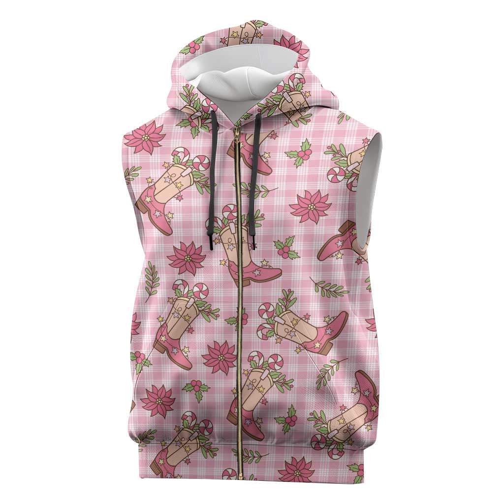 Pink Paniolo Palaka Hawaiian Cowgirl Christmas Sleeveless Zip Hoodie - Polynesian Pride