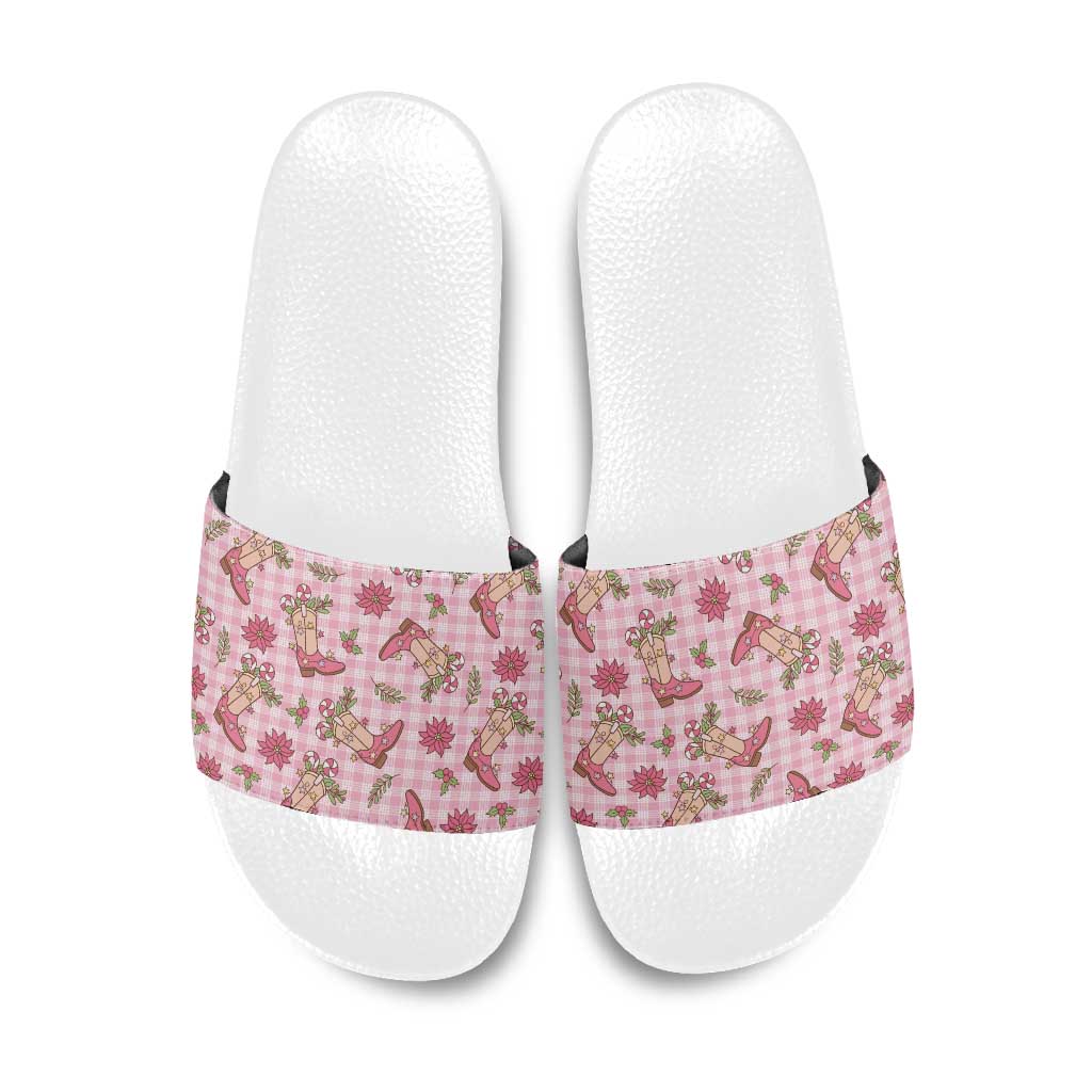 Pink Paniolo Palaka Hawaiian Cowgirl Christmas Slide Sandals - Polynesian Pride