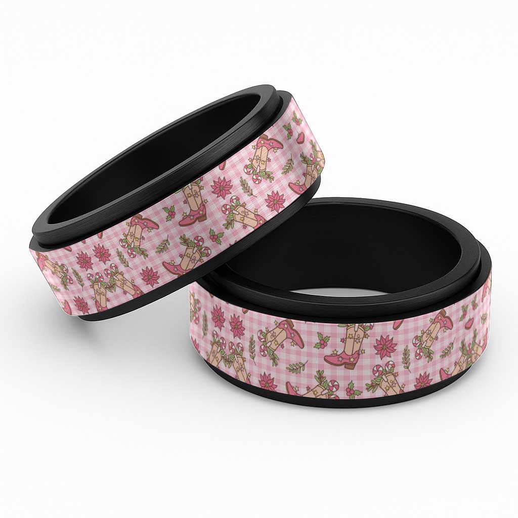 Pink Paniolo Palaka Hawaiian Cowgirl Christmas Spinner Ring - Polynesian Pride