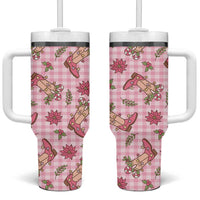 Pink Paniolo Palaka Hawaiian Cowgirl Christmas Tumbler With Handle - Polynesian Pride