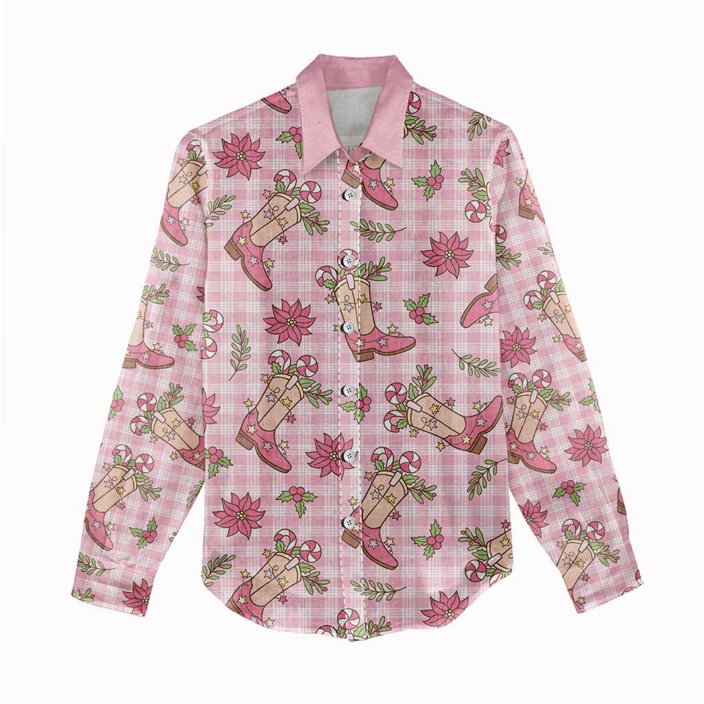 Pink Paniolo Palaka Hawaiian Cowgirl Christmas Women Casual Shirt - Polynesian Pride