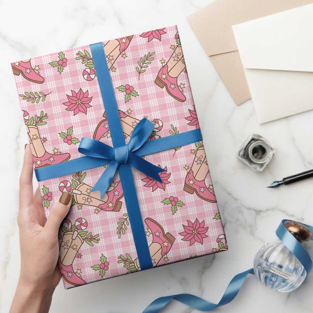Pink Paniolo Palaka Hawaiian Cowgirl Christmas Wrapping Paper - Polynesian Pride