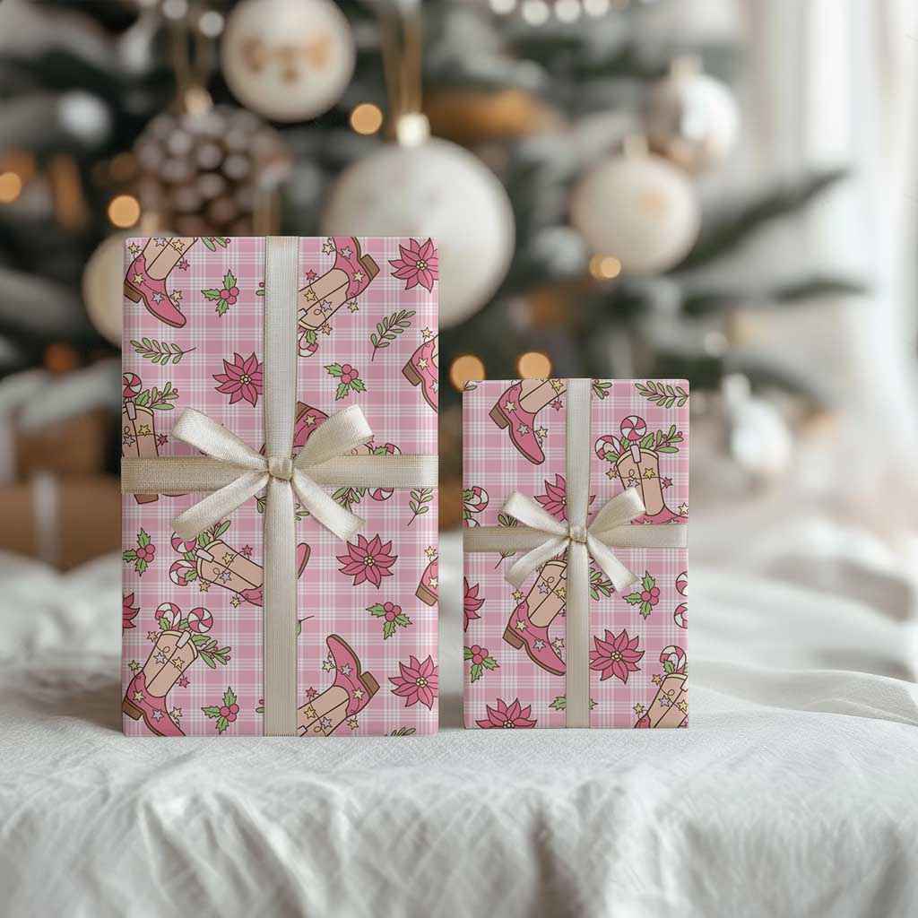 Pink Paniolo Palaka Hawaiian Cowgirl Christmas Wrapping Paper - Polynesian Pride