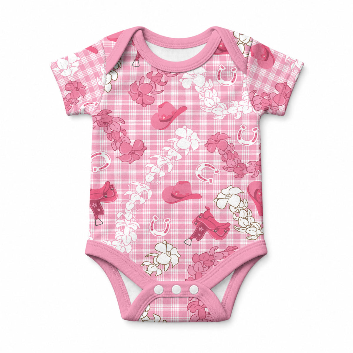 Paniolo Palaka Hawaiian Cowgirl Baby Onesie LT9 Pink - Polynesian Pride