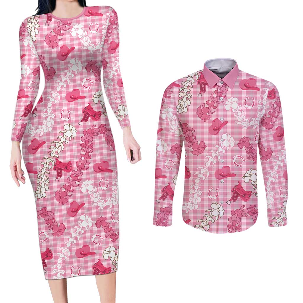 Paniolo Palaka Hawaiian Cowgirl Couples Matching Long Sleeve Bodycon Dress and Long Sleeve Button Shirt - Polynesian Pride