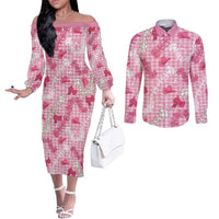 Paniolo Palaka Hawaiian Cowgirl Couples Matching Off The Shoulder Long Sleeve Dress and Long Sleeve Button Shirt - Polynesian Pride