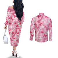 Paniolo Palaka Hawaiian Cowgirl Couples Matching Off The Shoulder Long Sleeve Dress and Long Sleeve Button Shirt - Polynesian Pride