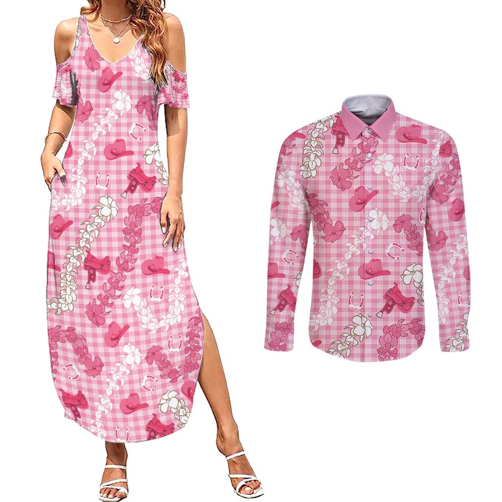 Paniolo Palaka Hawaiian Cowgirl Couples Matching Summer Maxi Dress and Long Sleeve Button Shirt - Polynesian Pride