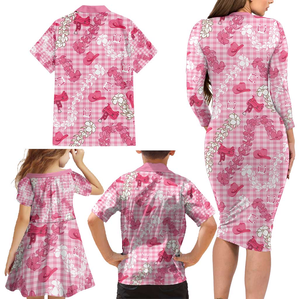 Paniolo Palaka Hawaiian Cowgirl Family Matching Long Sleeve Bodycon Dress and Hawaiian Shirt - Polynesian Pride
