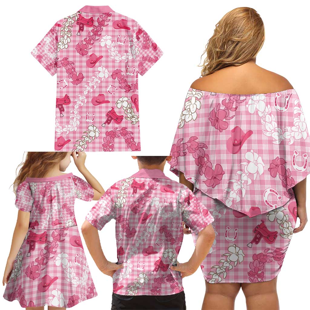 Paniolo Palaka Hawaiian Cowgirl Family Matching Off Shoulder Short Dress and Hawaiian Shirt - Polynesian Pride