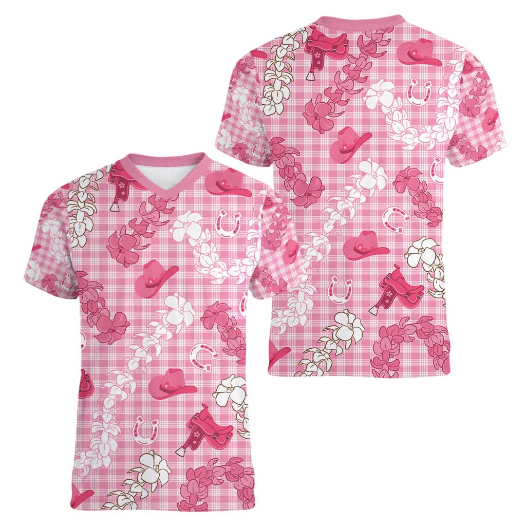 Paniolo Palaka Hawaiian Cowgirl Women V-Neck T-Shirt - Polynesian Pride