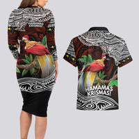 Papua New Guinea Christmas Couples Matching Long Sleeve Bodycon Dress and Hawaiian Shirt - Polynesian Pride
