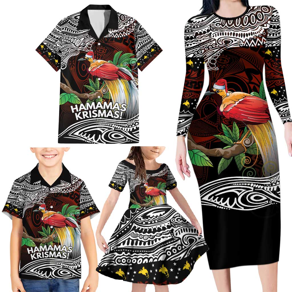 Papua New Guinea Christmas Family Matching Long Sleeve Bodycon Dress and Hawaiian Shirt - Polynesian Pride