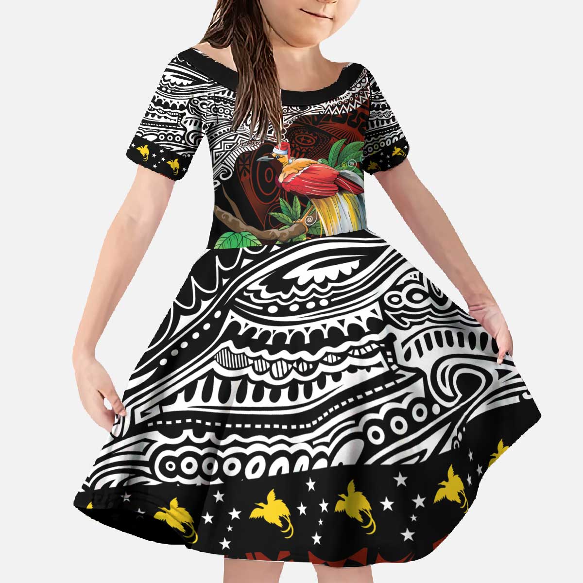 Papua New Guinea Christmas Family Matching Off The Shoulder Long Sleeve Dress and Hawaiian Shirt - Polynesian Pride