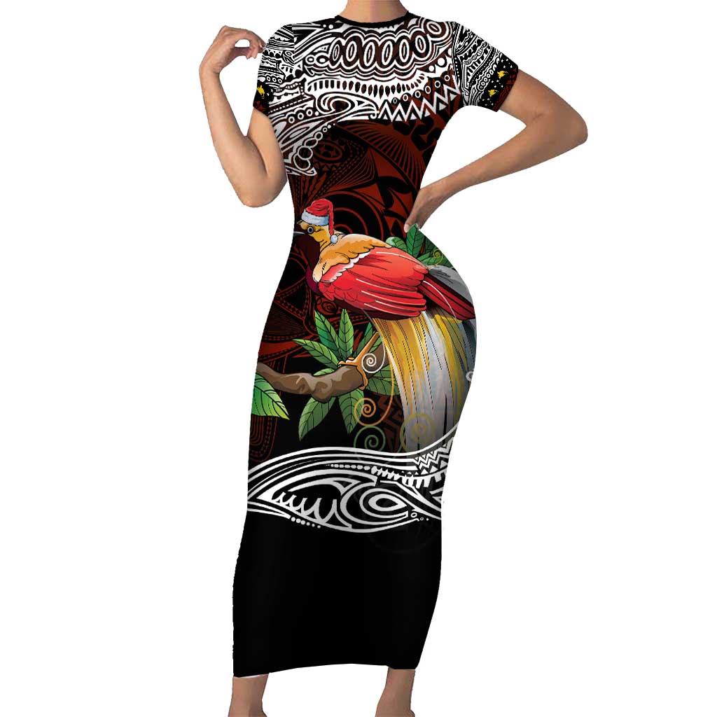 Papua New Guinea Christmas Short Sleeve Bodycon Dress - Polynesian Pride