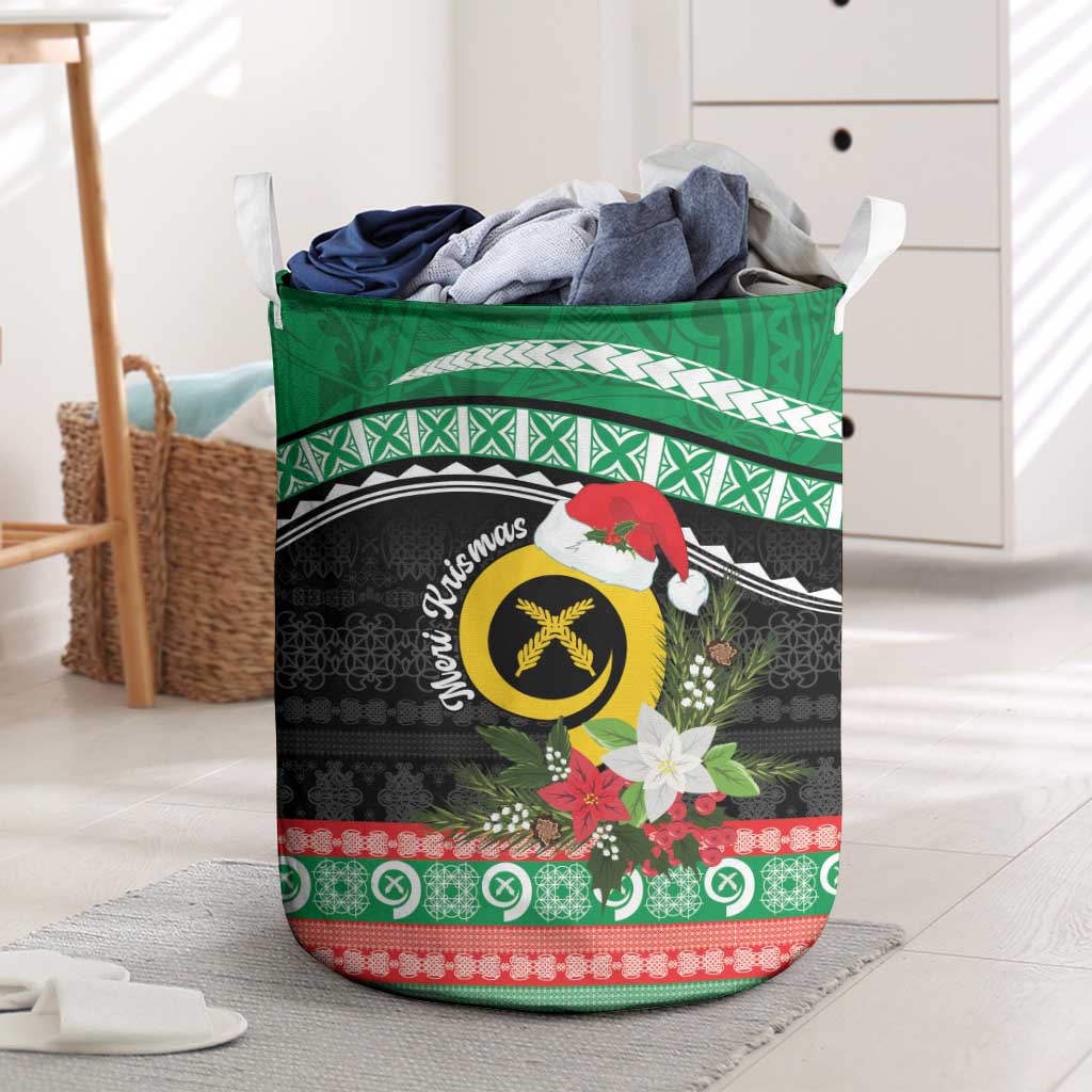 Vanuatu Pig's Tusk Meri Krismas! Laundry Basket Vanuatuan Sand Drawing Pattern - Polynesian Pride