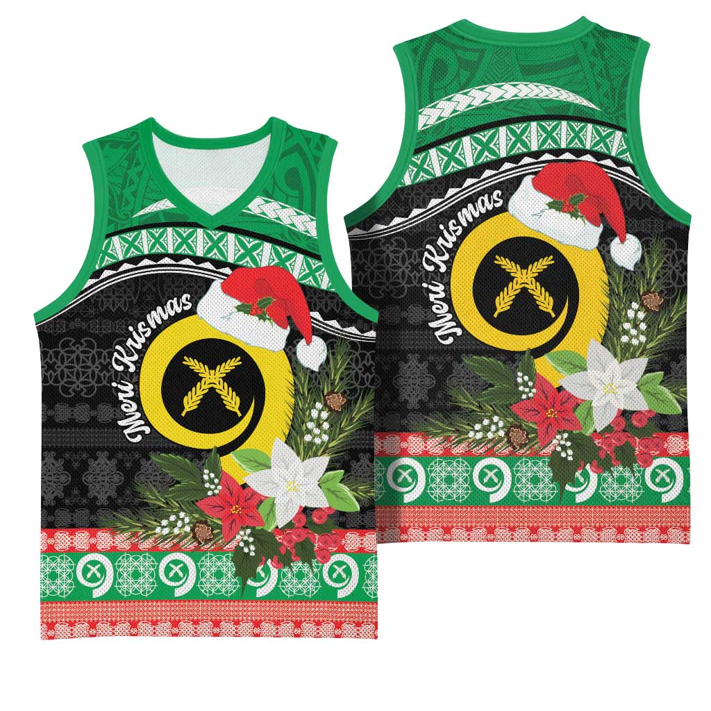 Vanuatu Pig's Tusk Meri Krismas! Basketball Jersey Vanuatuan Sand Drawing Pattern - Polynesian Pride