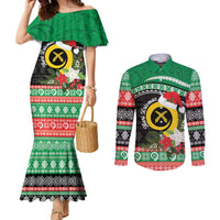 Vanuatu Pig's Tusk Meri Krismas! Couples Matching Mermaid Dress and Long Sleeve Button Shirt Vanuatuan Sand Drawing Pattern - Polynesian Pride