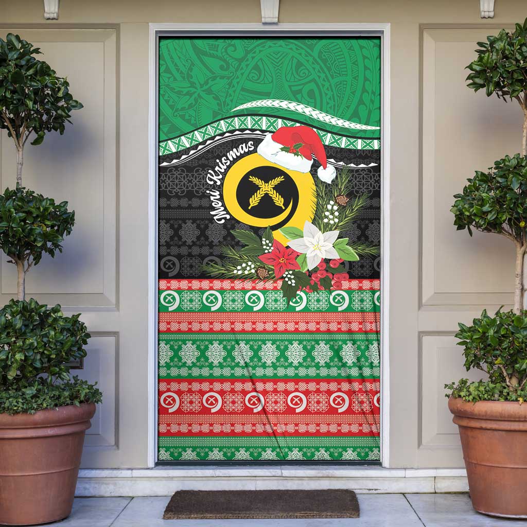 Vanuatu Pig's Tusk Meri Krismas! Door Cover Vanuatuan Sand Drawing Pattern - Polynesian Pride