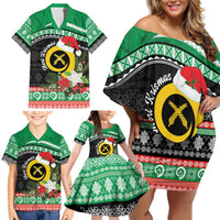 Vanuatu Pig's Tusk Meri Krismas! Family Matching Off Shoulder Short Dress and Hawaiian Shirt Vanuatuan Sand Drawing Pattern - Polynesian Pride