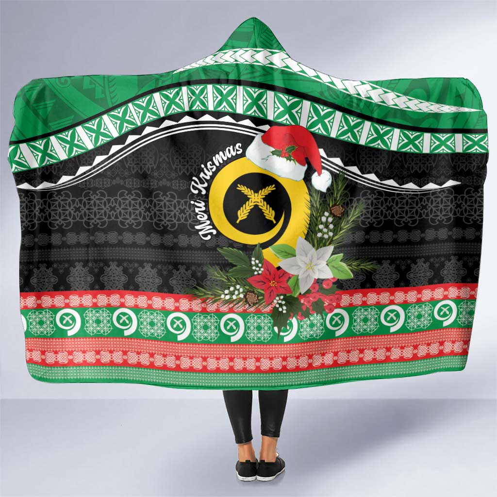 Vanuatu Pig's Tusk Meri Krismas! Hooded Blanket Vanuatuan Sand Drawing Pattern - Polynesian Pride