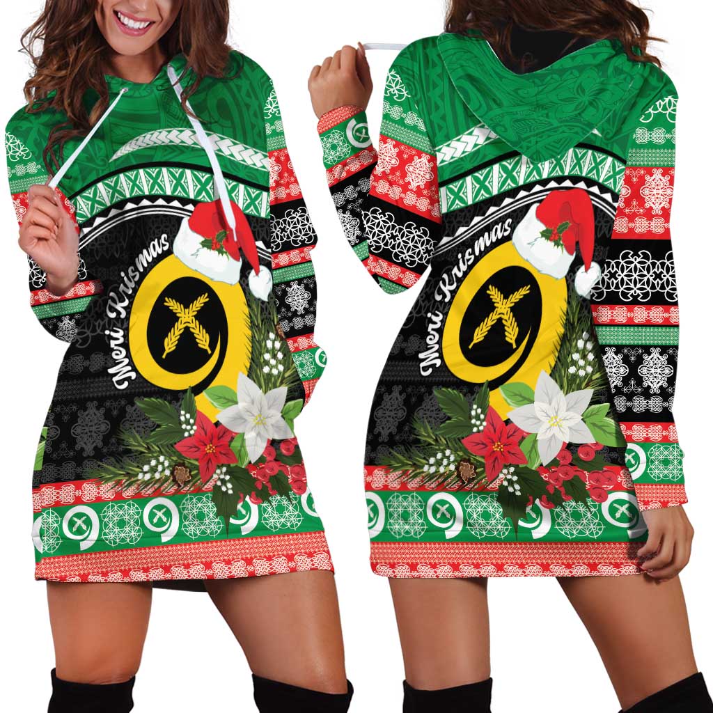 Vanuatu Pig's Tusk Meri Krismas! Hoodie Dress Vanuatuan Sand Drawing Pattern - Polynesian Pride